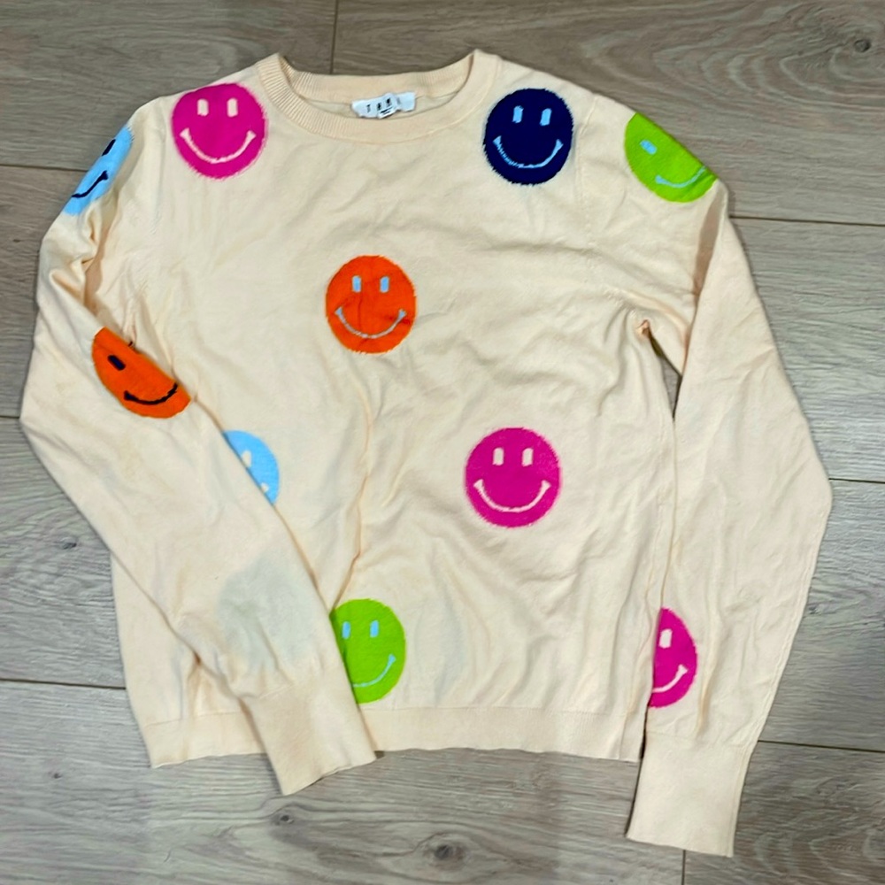 Smiley face emoji knit sweater. Size S